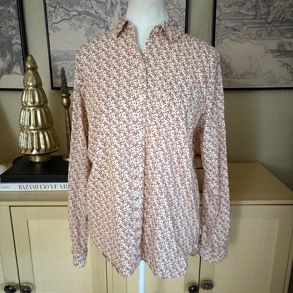 TROVATA BIRDS OF‎ PARADIS Floral Print Button Down Long Sleeve Top Size Small